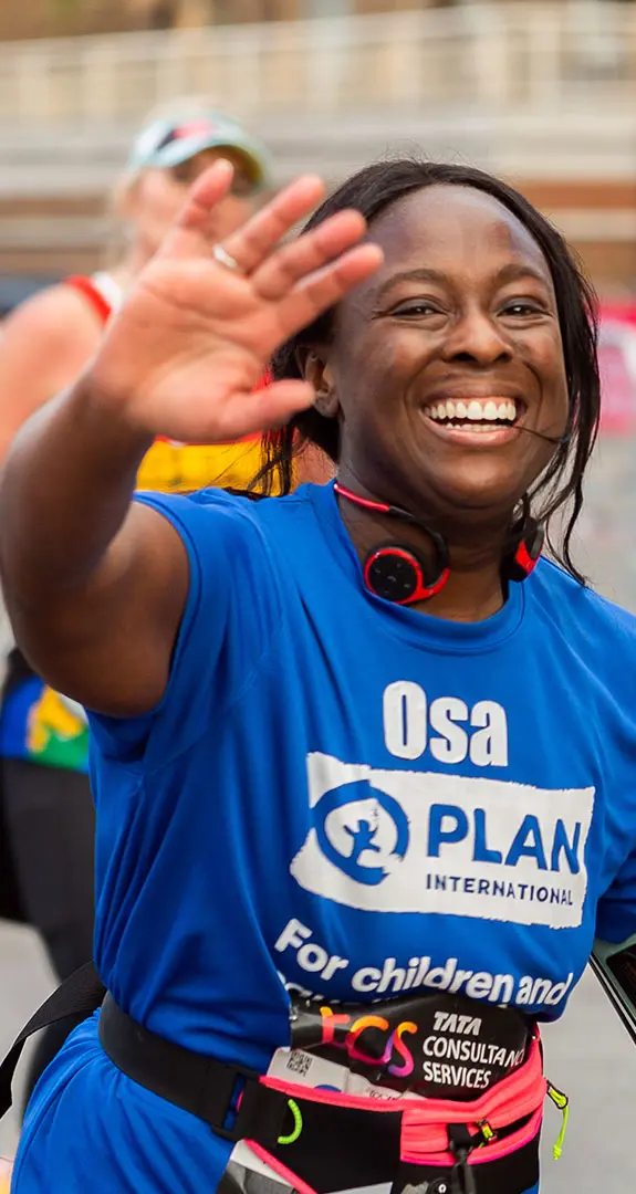Osa running the London Marathon for Plan International UK.